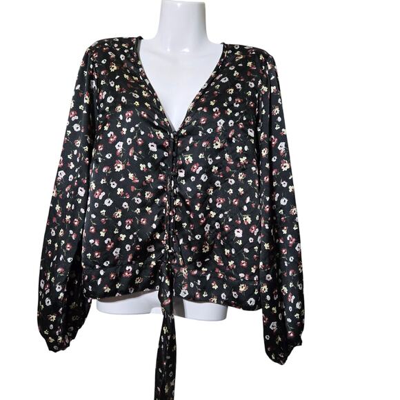 Abercrombie & Fitch Tops - Abercrombie & Fitch Women's XL Y2K Style Chic Floral Ruche Satin Blouse Black